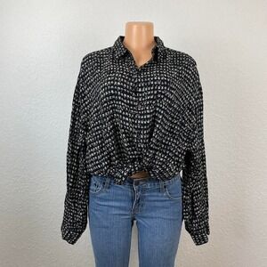 Vintage 80s 90s Black Button-Down Shirt with Japanese Writing